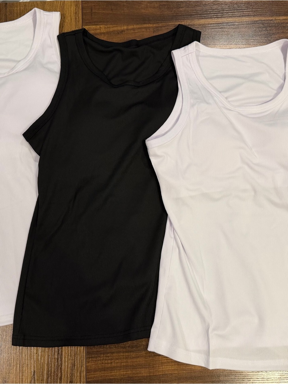 Lot of 3 Classic Ribbed Tank Tops with Built in Bra — Black & 2 White